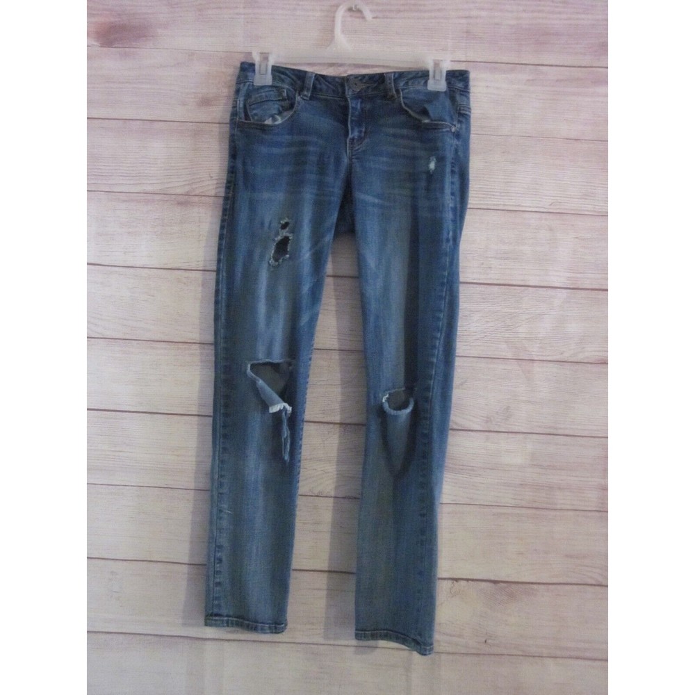Jolt Distressed Denim Jeans Women's Size 1 Blue 5-Pocket Straight Medium Wash